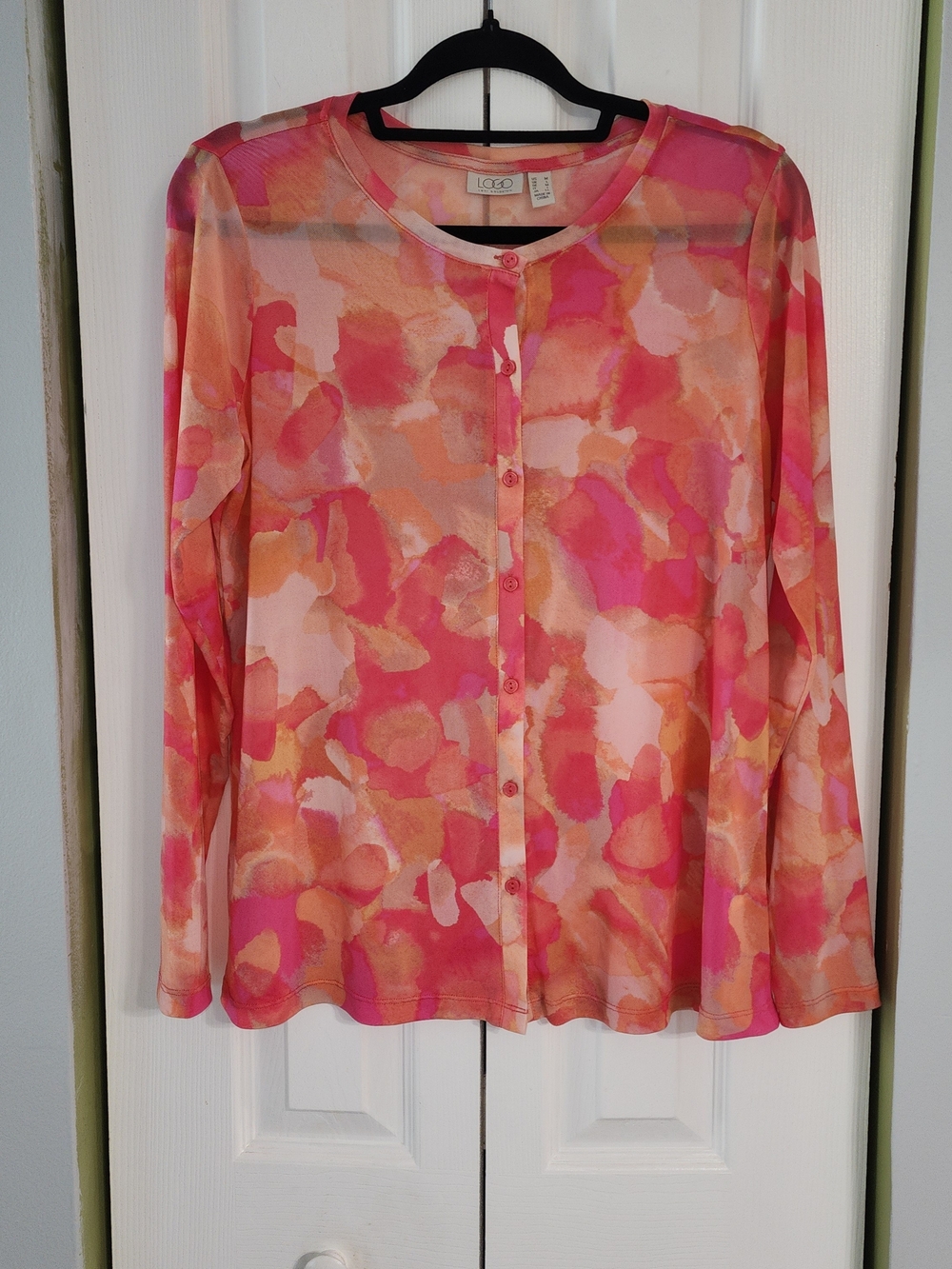 LOGO by Lori Goldstein Pink & Orange Watercolor Button-Front Shirt